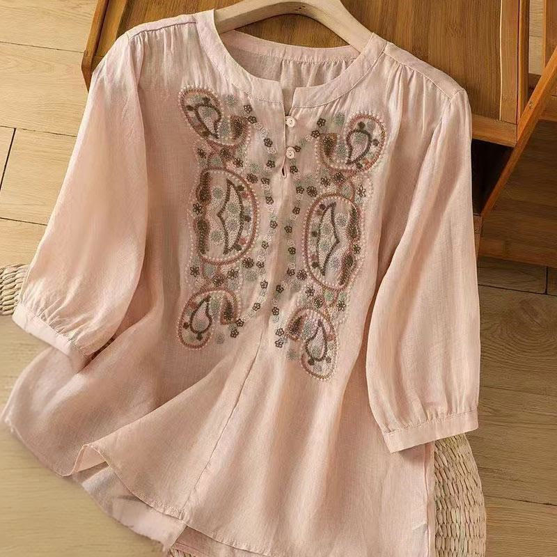 Tactile Cotton Frog-Button Half-Sleeve Meditation Shirt