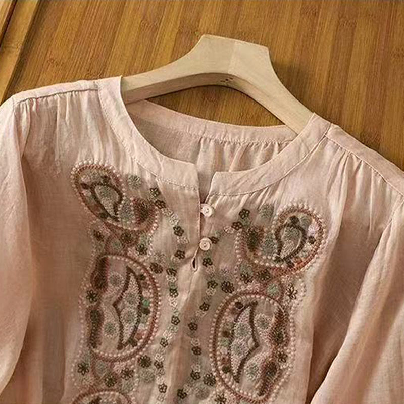 Tactile Cotton Frog-Button Half-Sleeve Meditation Shirt