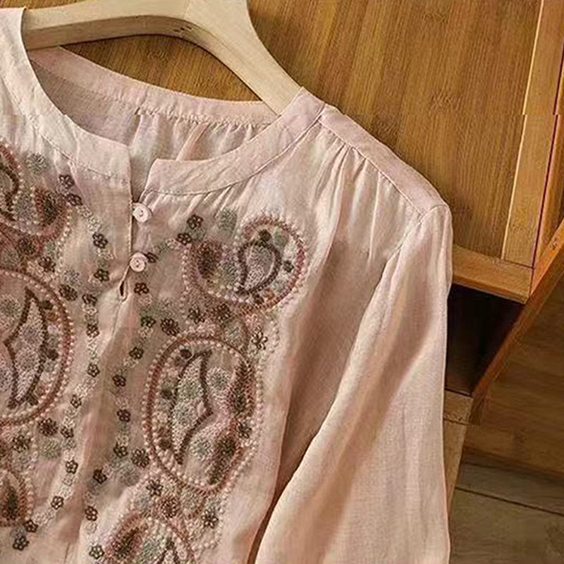 Tactile Cotton Frog-Button Half-Sleeve Meditation Shirt