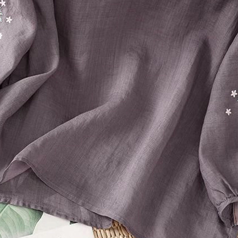 Embroidered Cotton Linen Three-Quarter Sleeve Mindful T-Shirt