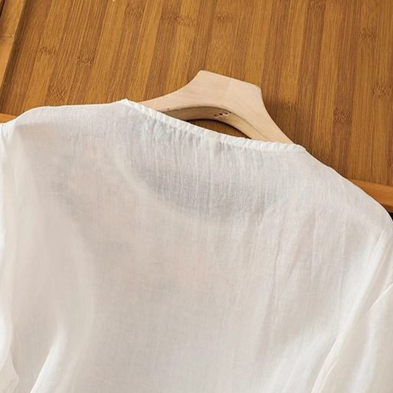 Embroidered Cotton Linen Three-Quarter Sleeve Mindful T-Shirt