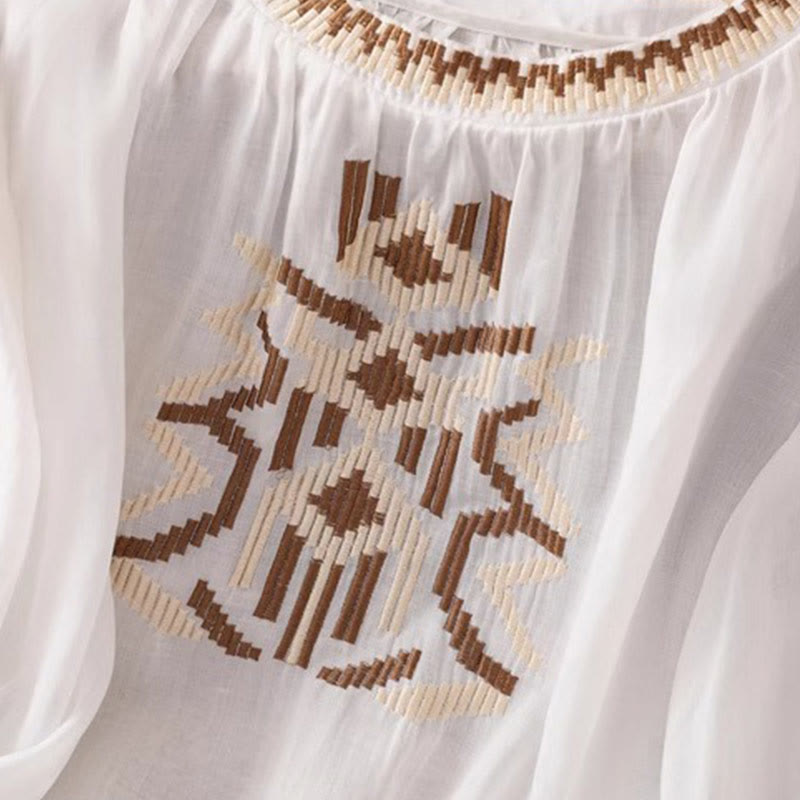 Symmetrical Embroidered Lightweight Meditation Half-Sleeve T-Shirt