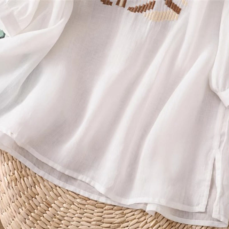 Symmetrical Embroidered Lightweight Meditation Half-Sleeve T-Shirt