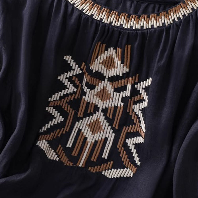 Symmetrical Embroidered Lightweight Meditation Half-Sleeve T-Shirt