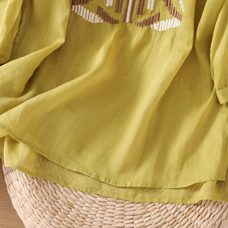 Symmetrical Embroidered Lightweight Meditation Half-Sleeve T-Shirt
