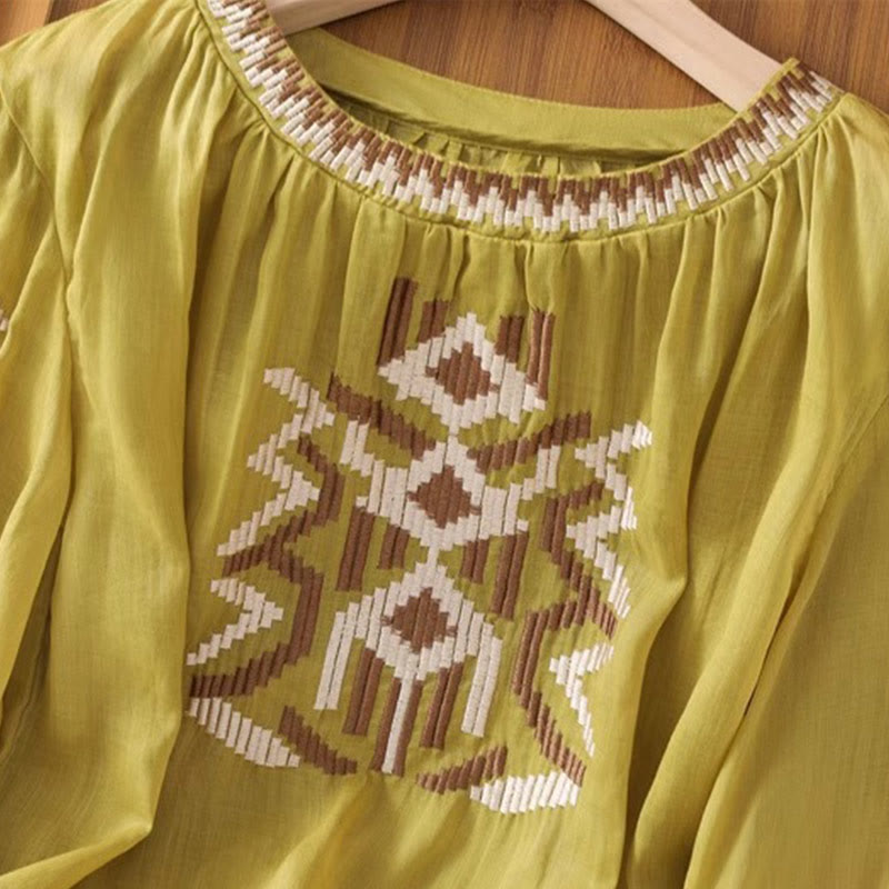 Symmetrical Embroidered Lightweight Meditation Half-Sleeve T-Shirt