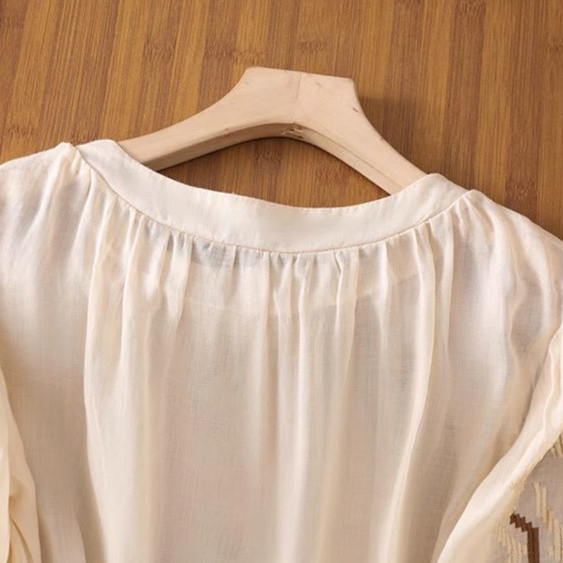 Symmetrical Embroidered Lightweight Meditation Half-Sleeve T-Shirt