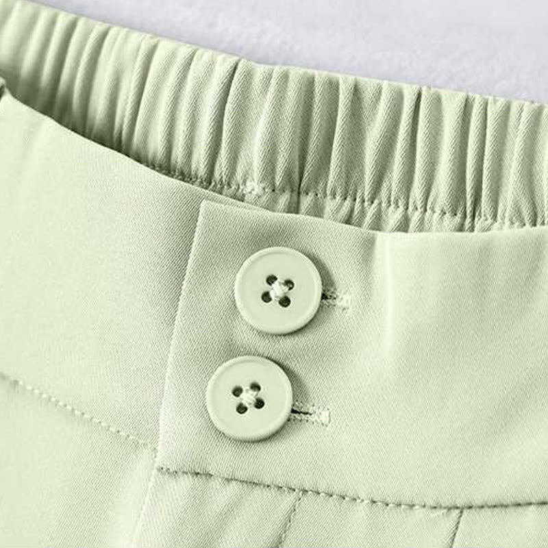 Summer Casual Zipper Button Loose Plain Cotton Linen Women's Shorts With Pockets