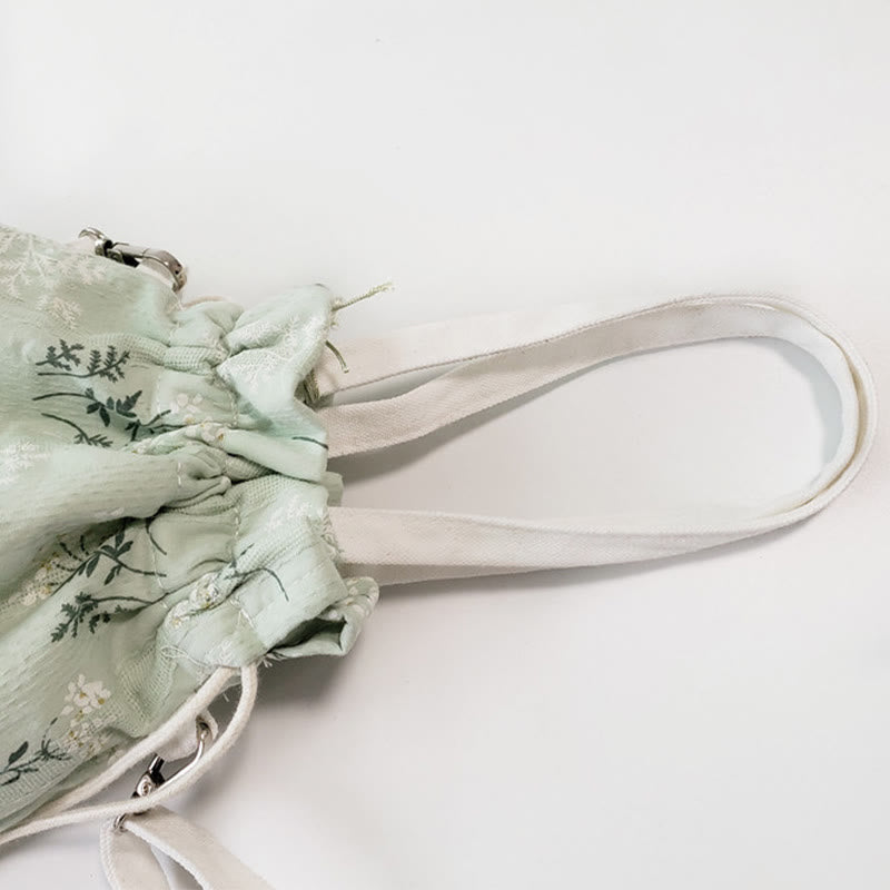 White Flowers Green Leaves Canvas Tote Crossbody Bag Shoulder Bag Handbag