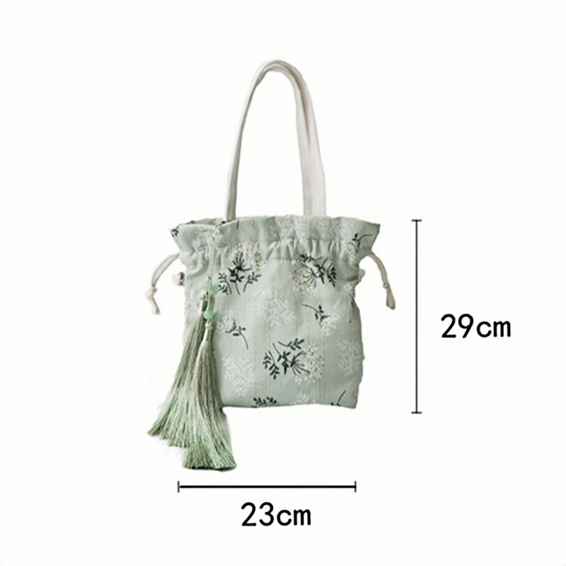 White Flowers Green Leaves Canvas Tote Crossbody Bag Shoulder Bag Handbag