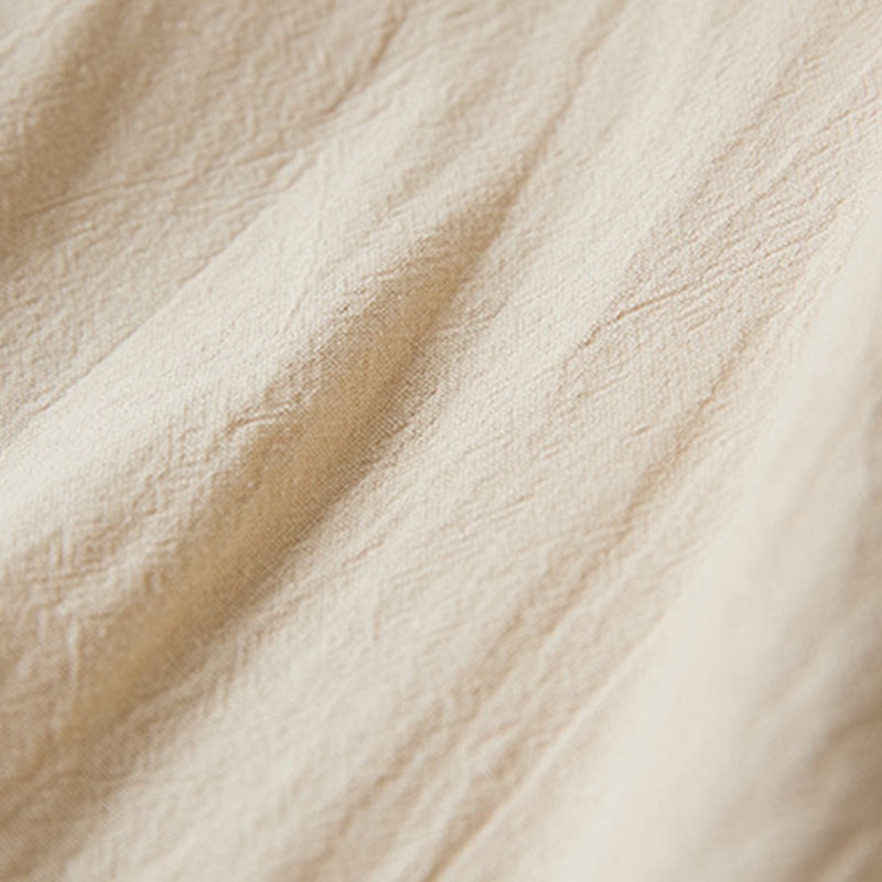 Vintage Embroidery Frog-button Half Sleeve High Waist Cotton Linen Women's Midi Dress