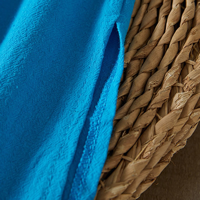 Vintage Embroidery Frog-button Half Sleeve High Waist Cotton Linen Women's Midi Dress