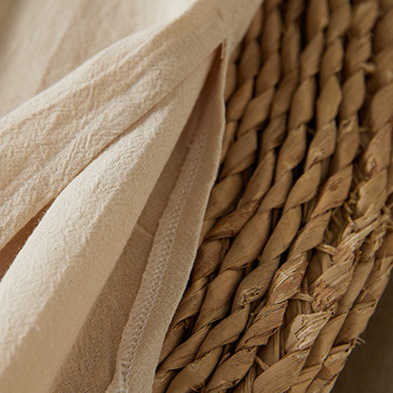 Vintage Embroidery Frog-button Half Sleeve High Waist Cotton Linen Women's Midi Dress