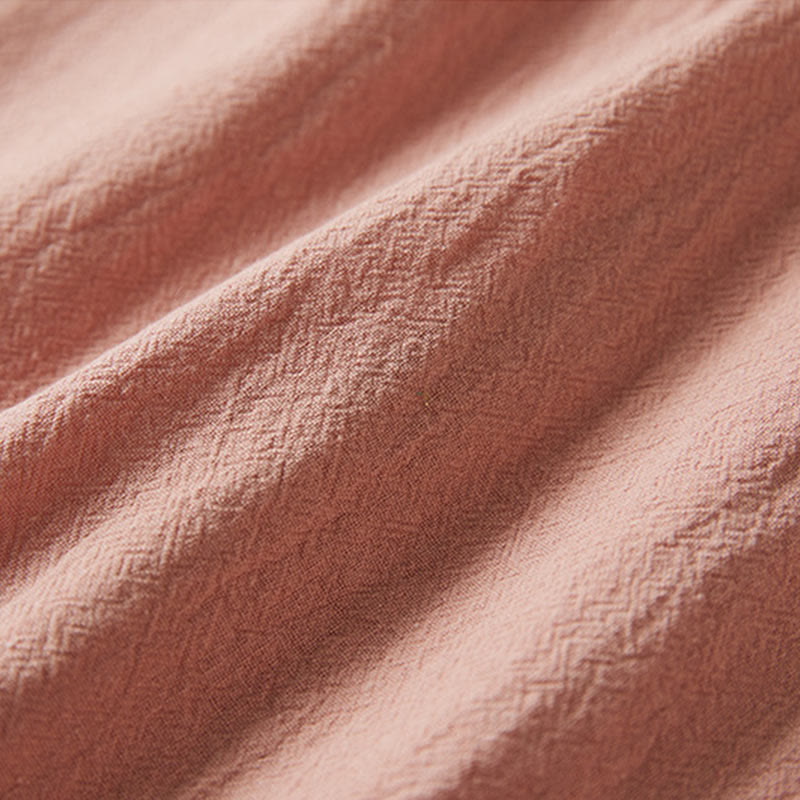 Vintage Embroidery Frog-button Half Sleeve High Waist Cotton Linen Women's Midi Dress