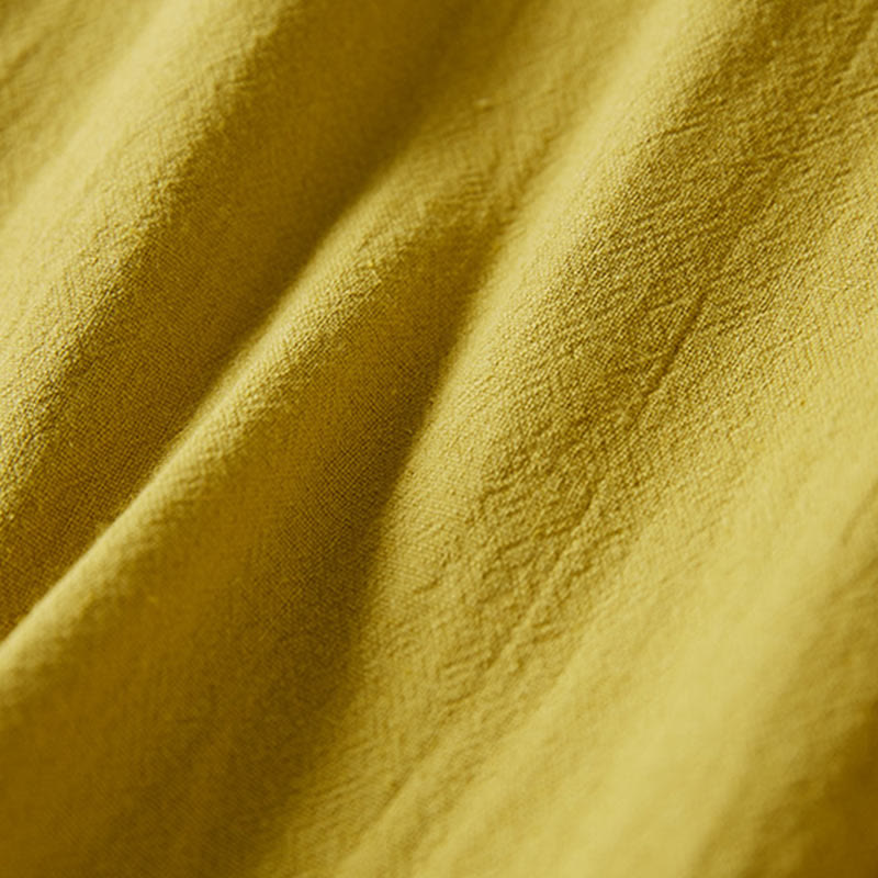 Vintage Embroidery Frog-button Half Sleeve High Waist Cotton Linen Women's Midi Dress