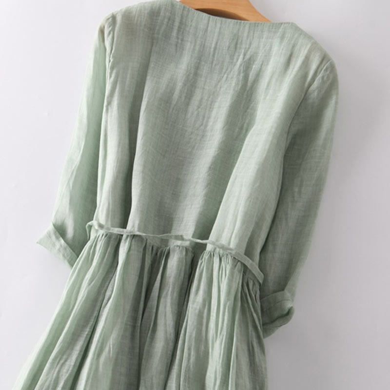 Casual Plain Ruffle Design Short Sleeve Lace-Up Women's Midi Dress With Pockets
