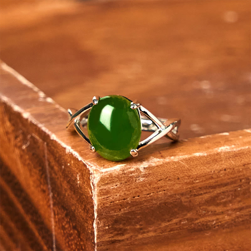 Natural Jade Alloy Adjustable Buckle Abundance Ring
