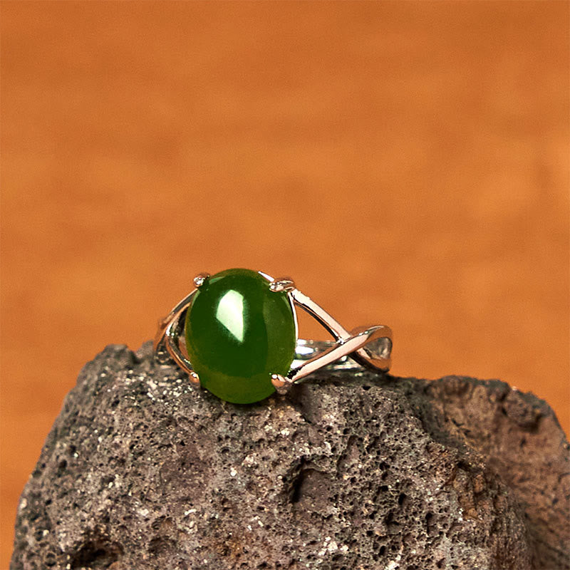 Natural Jade Alloy Adjustable Buckle Abundance Ring