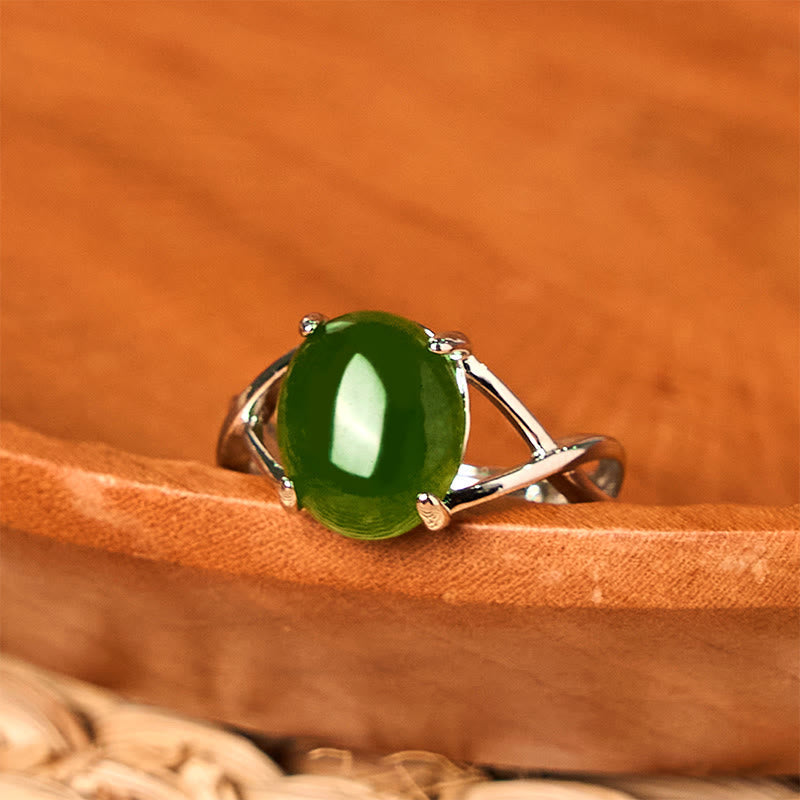 Natural Jade Alloy Adjustable Buckle Abundance Ring