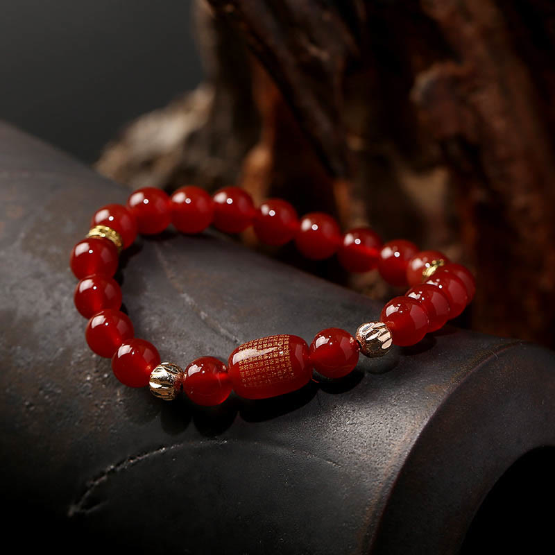 Natural Agate Bucket Bead Bracelet with Gold Copper & Engraved Sacred Scripture
