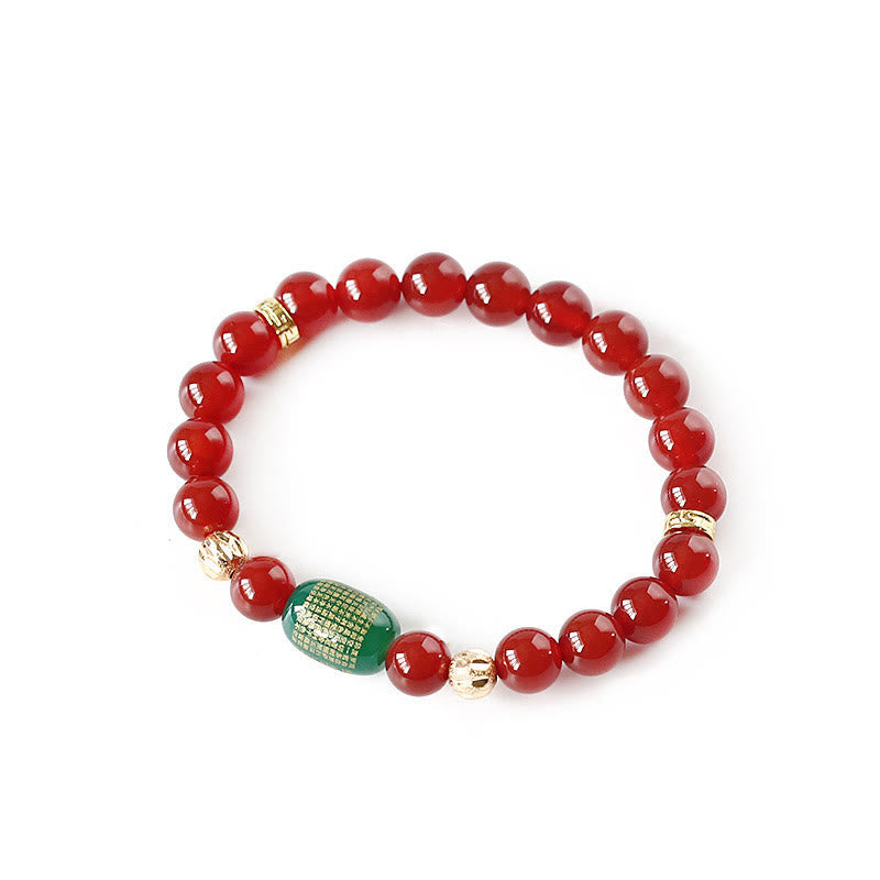 Natural Agate Bucket Bead Bracelet with Gold Copper & Engraved Sacred Scripture