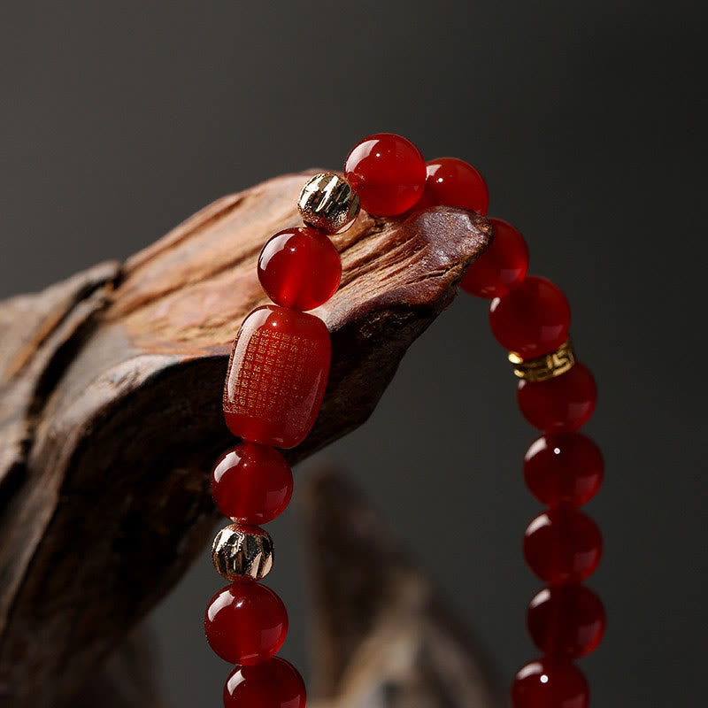 Natural Agate Bucket Bead Bracelet with Gold Copper & Engraved Sacred Scripture
