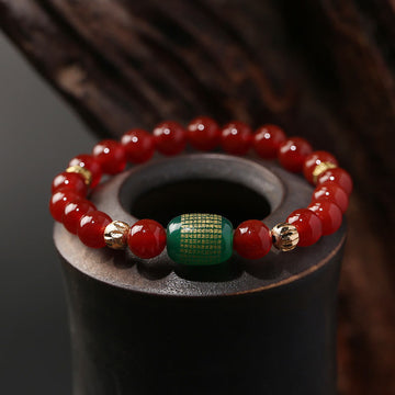 Natural Agate Bucket Bead Bracelet with Gold Copper & Engraved Sacred Scripture