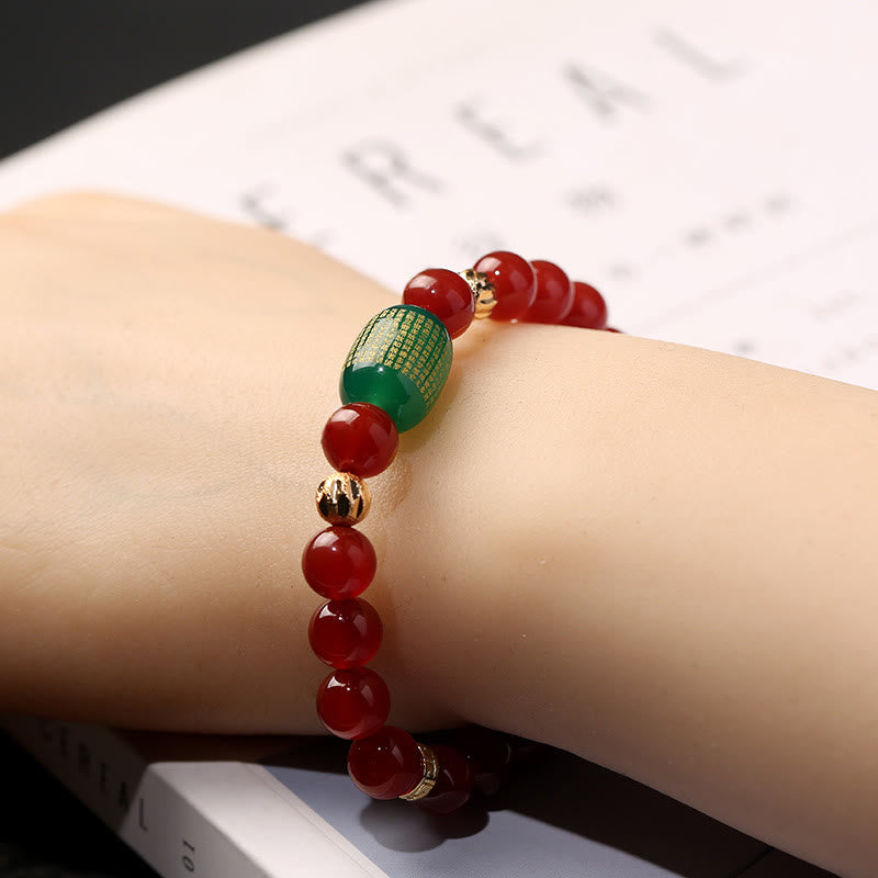 Natural Agate Bucket Bead Bracelet with Gold Copper & Engraved Sacred Scripture