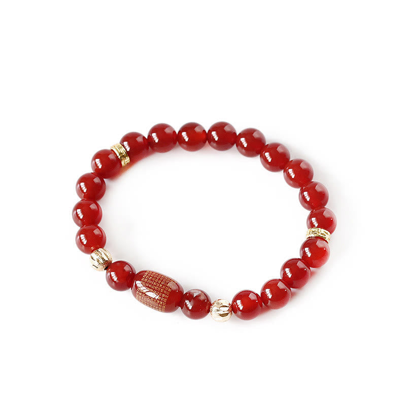 Natural Agate Bucket Bead Bracelet with Gold Copper & Engraved Sacred Scripture
