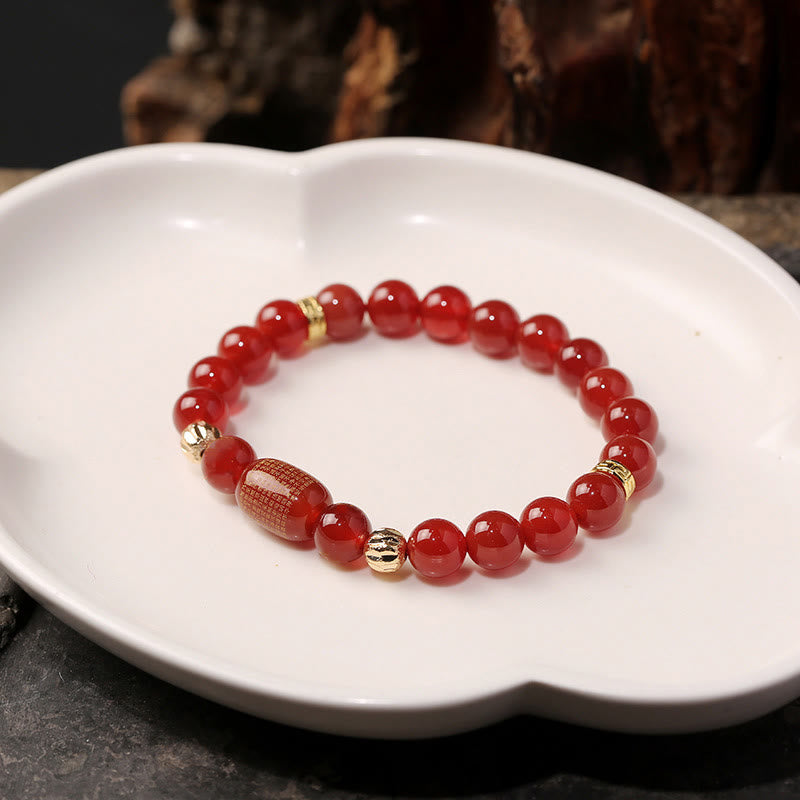 Natural Agate Bucket Bead Bracelet with Gold Copper & Engraved Sacred Scripture