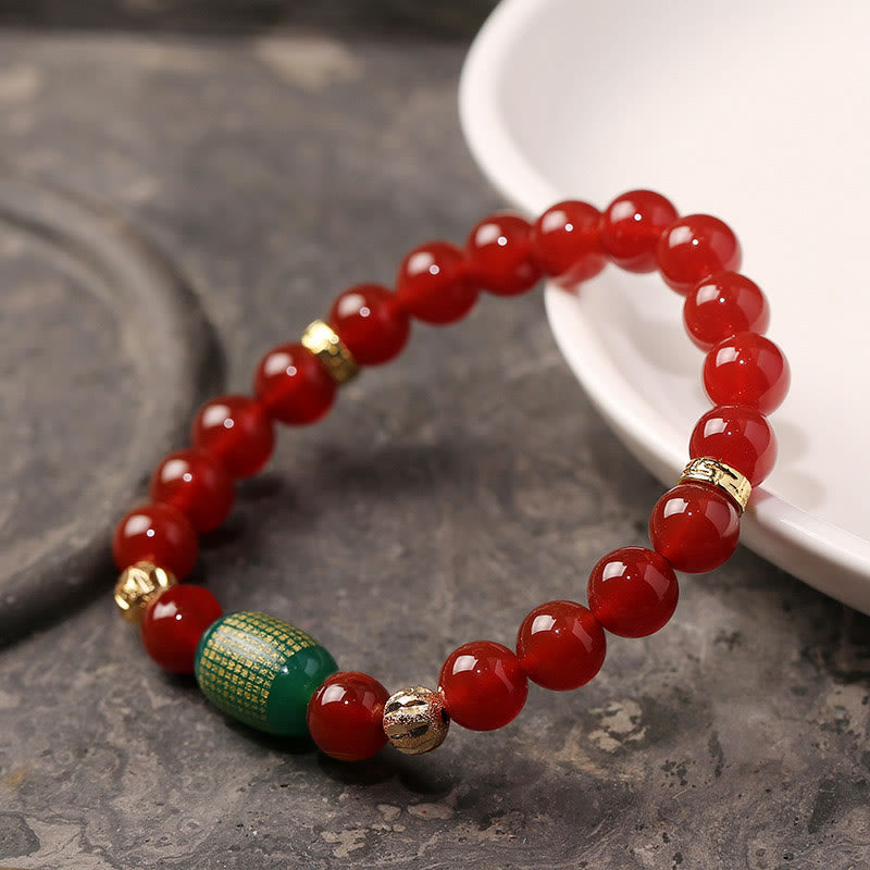 Natural Agate Bucket Bead Bracelet with Gold Copper & Engraved Sacred Scripture