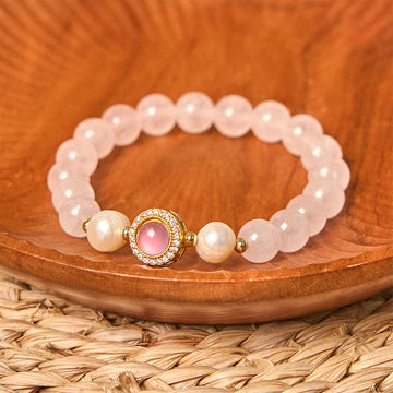 Rose Quartz and Pearl Copper Accented Warmth Bracelet