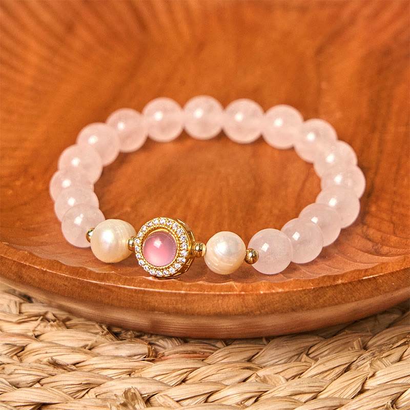 Rose Quartz and Pearl Copper Accented Warmth Bracelet