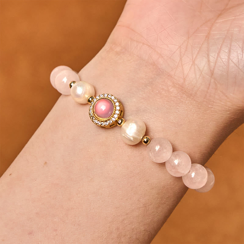 Rose Quartz and Pearl Copper Accented Warmth Bracelet