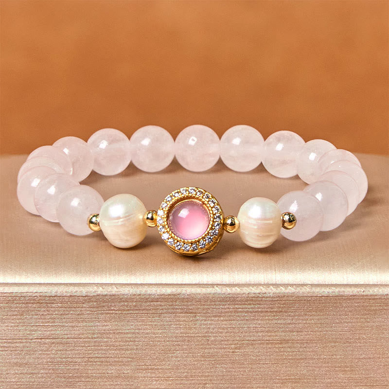 Rose Quartz and Pearl Copper Accented Warmth Bracelet