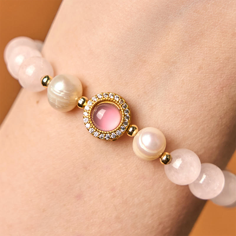 Rose Quartz and Pearl Copper Accented Warmth Bracelet