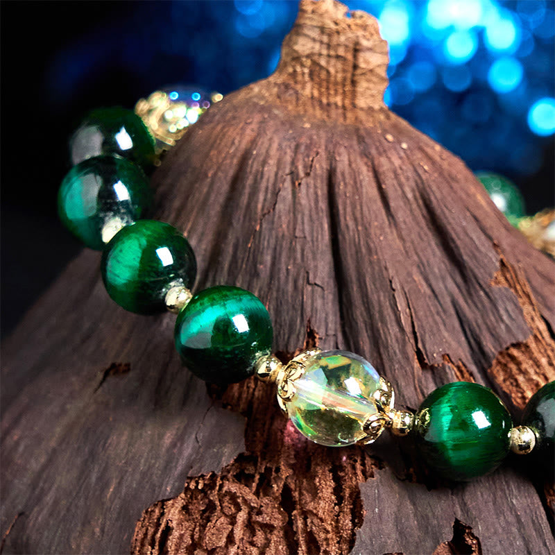 Natural Green Tiger Eye Beads Green Leaf Positive Bracelet