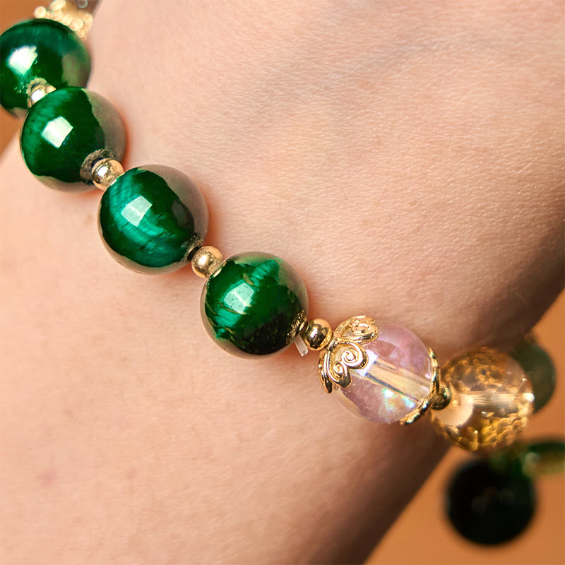 Natural Green Tiger Eye Beads Green Leaf Positive Bracelet
