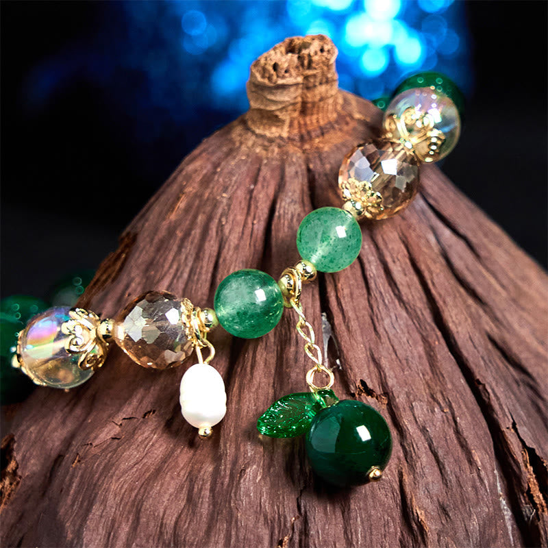 Natural Green Tiger Eye Beads Green Leaf Positive Bracelet