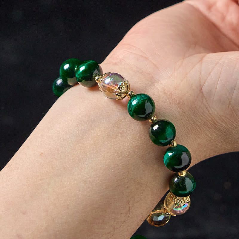 Natural Green Tiger Eye Beads Green Leaf Positive Bracelet