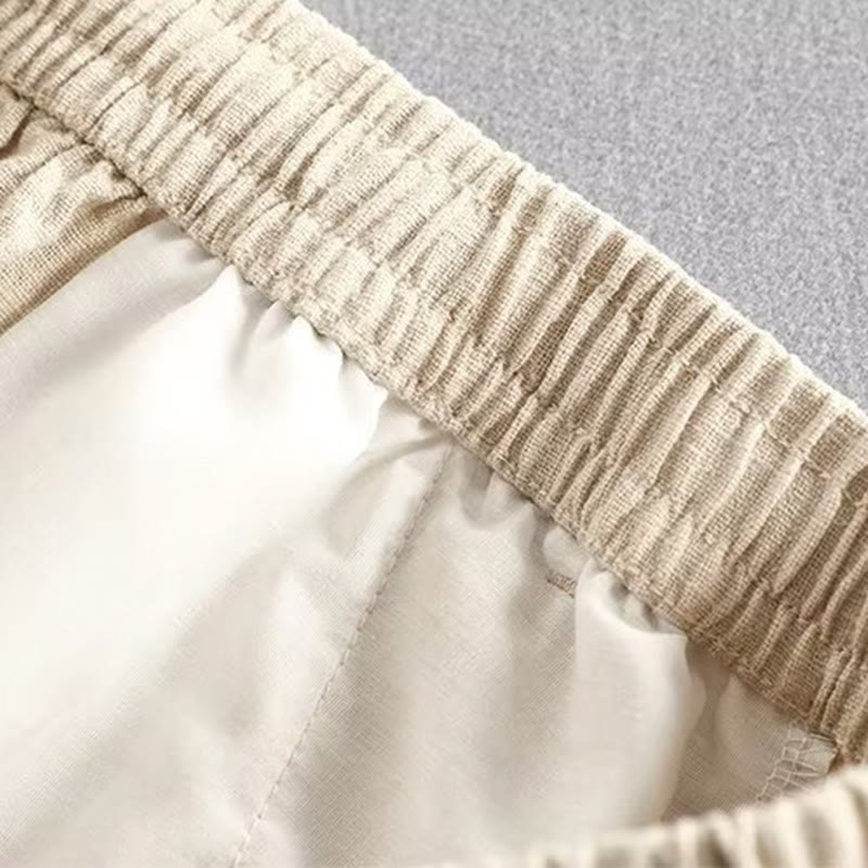 Drawstring Elastic Waist Cotton Men's Shorts With Pockets