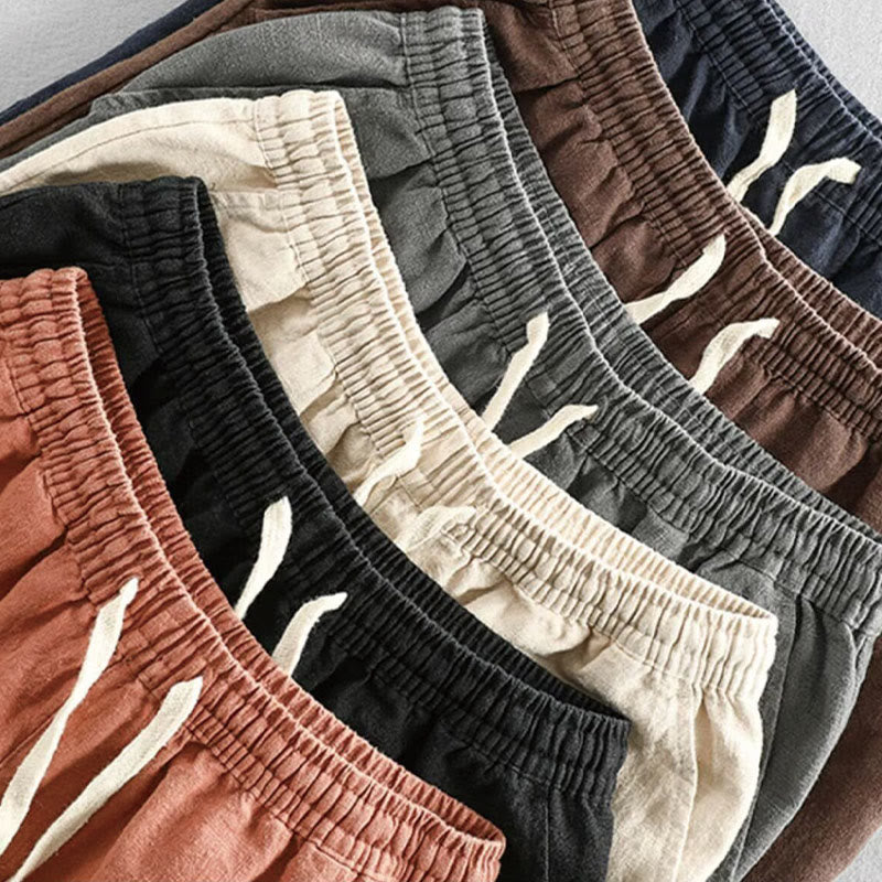 Drawstring Elastic Waist Cotton Men's Shorts With Pockets