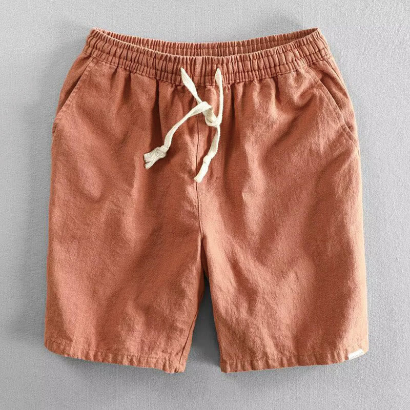 Drawstring Elastic Waist Cotton Men's Shorts With Pockets