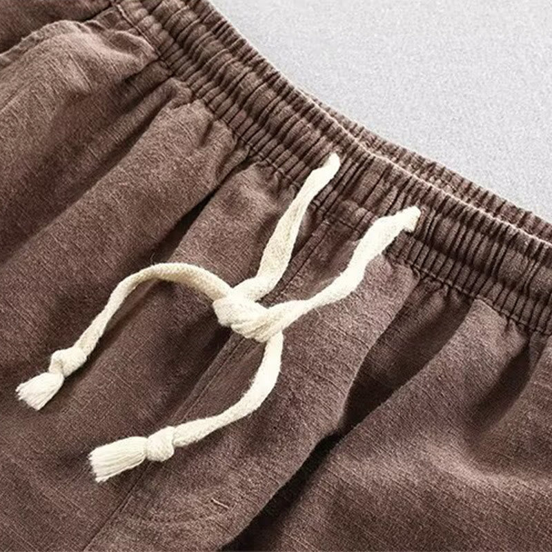 Drawstring Elastic Waist Cotton Men's Shorts With Pockets