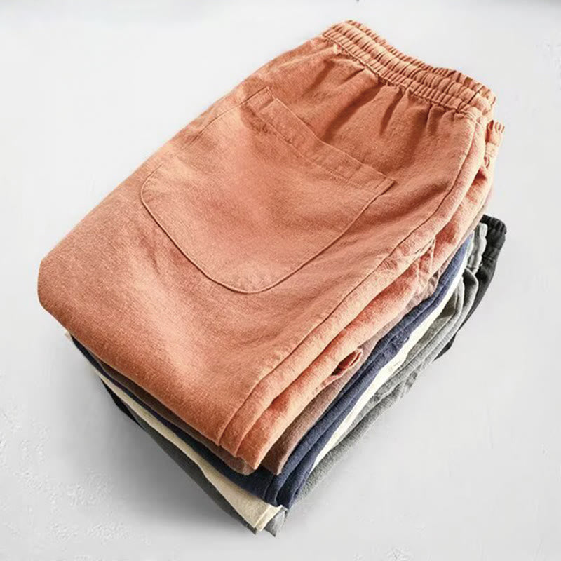 Drawstring Elastic Waist Cotton Men's Shorts With Pockets
