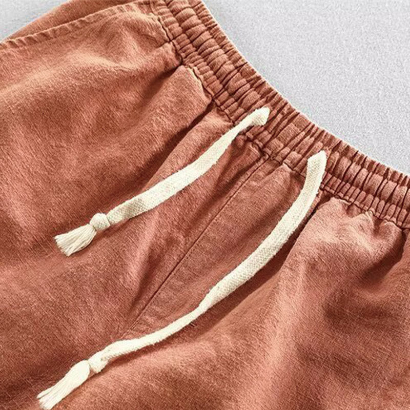 Drawstring Elastic Waist Cotton Men's Shorts With Pockets