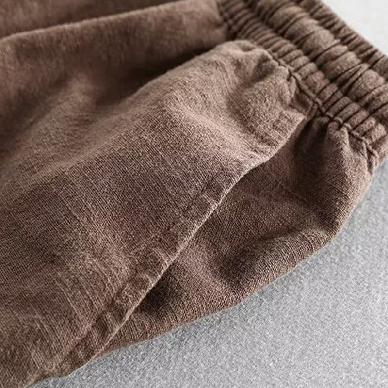Drawstring Elastic Waist Cotton Men's Shorts With Pockets