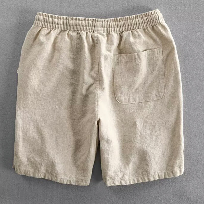 Drawstring Elastic Waist Cotton Men's Shorts With Pockets