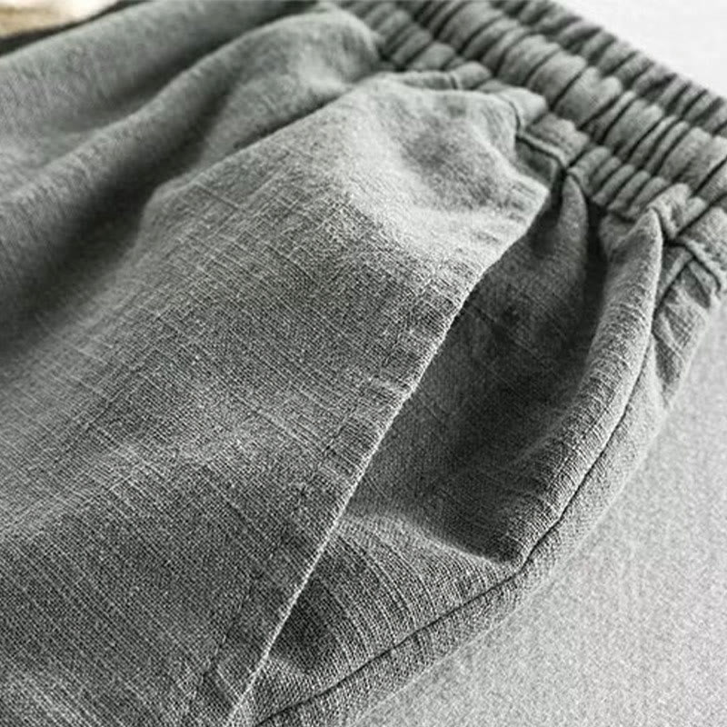 Drawstring Elastic Waist Cotton Men's Shorts With Pockets