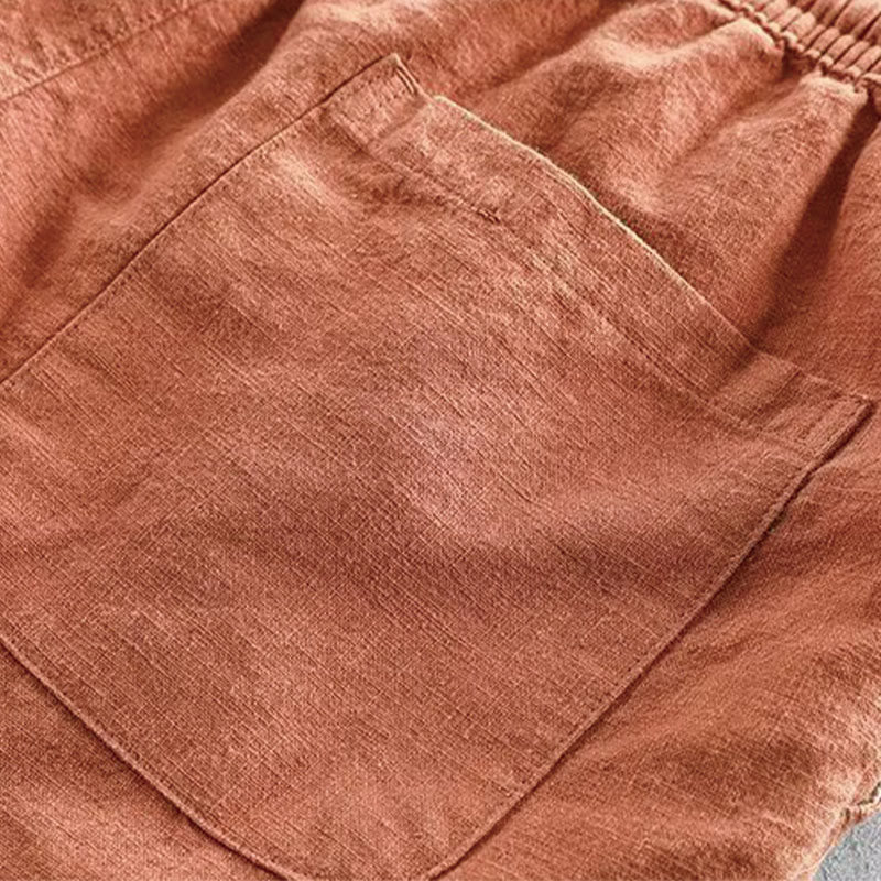 Drawstring Elastic Waist Cotton Men's Shorts With Pockets